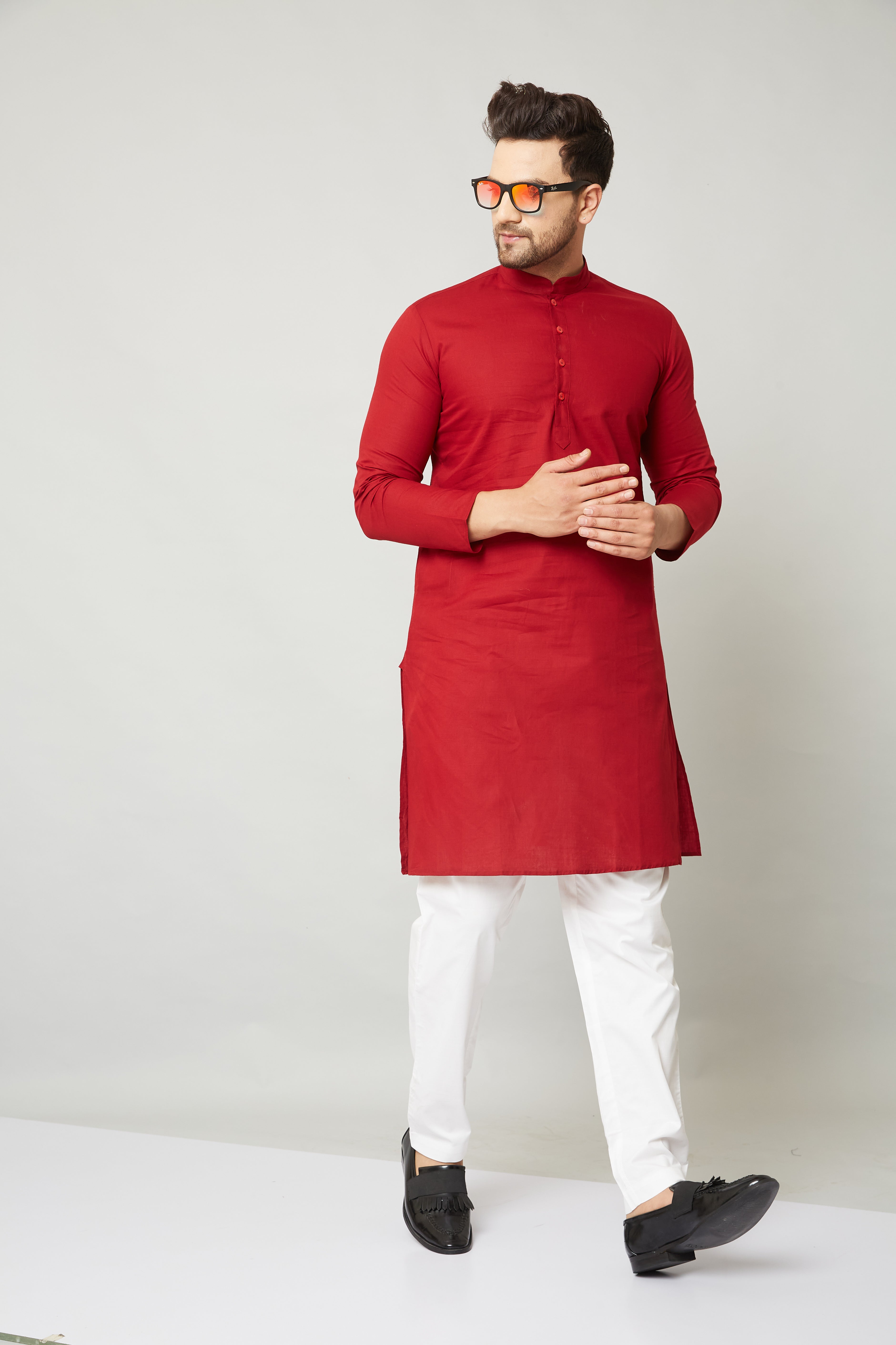 Louis Monarch Men Red Linen Pure Cotton Straight Kurta